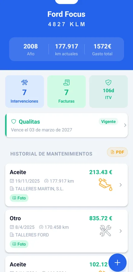 Pantalla de Hiscle: La ficha de cada vehículo